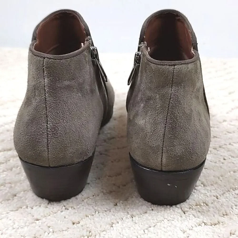 Sam Edelman Green Suede Leather Side Zip Ankle Boots Stacked Heel Size 7.5